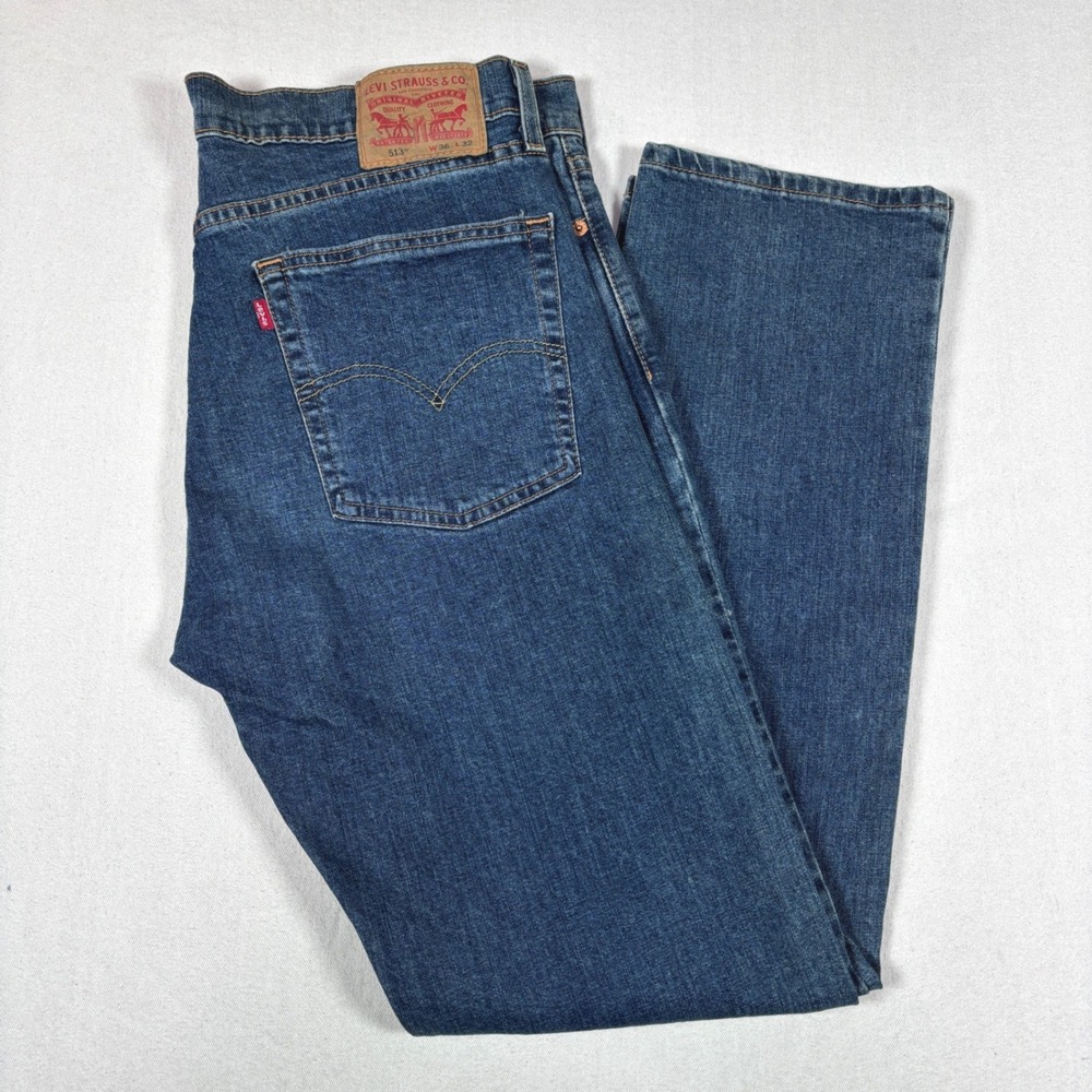Levis 513 Slim Straight Jeans Mens 36x32 Medium Wash Blue Denim Pants